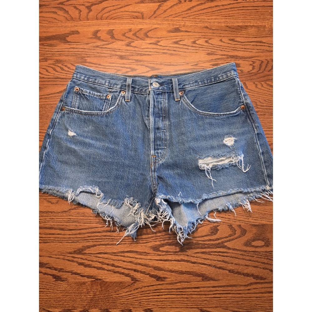 Levi's 501 Jean Shorts Womens 32 Denim High Rise Button Fly Cutoff Distressed